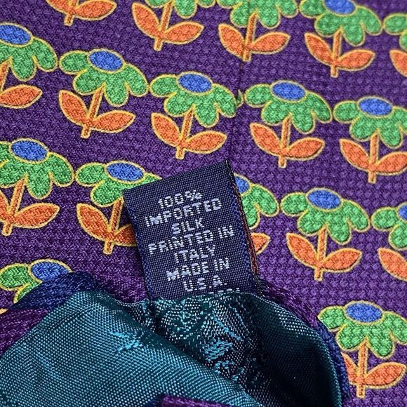 Tommy Hilfiger Tie Men's Purple Green Orange Flowers 100% Silk 57" x 4" USA Y2K - Picture 5 of 7